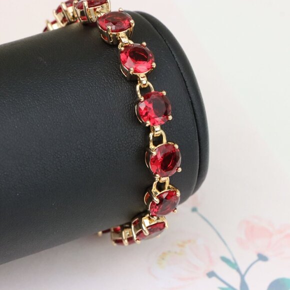 "Elegant Rose Gold Bracelet with Bold Red Stones, XPBL1023 - Picture 6 of 11